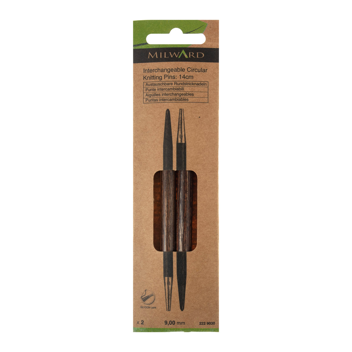 Milward wooden interchangeable circular knitting needle tips, 14cm, 9mm