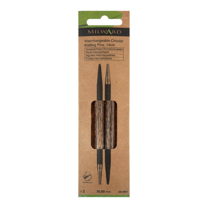 Milward wooden interchangeable circular knitting needle tips, 14cm, 10mm
