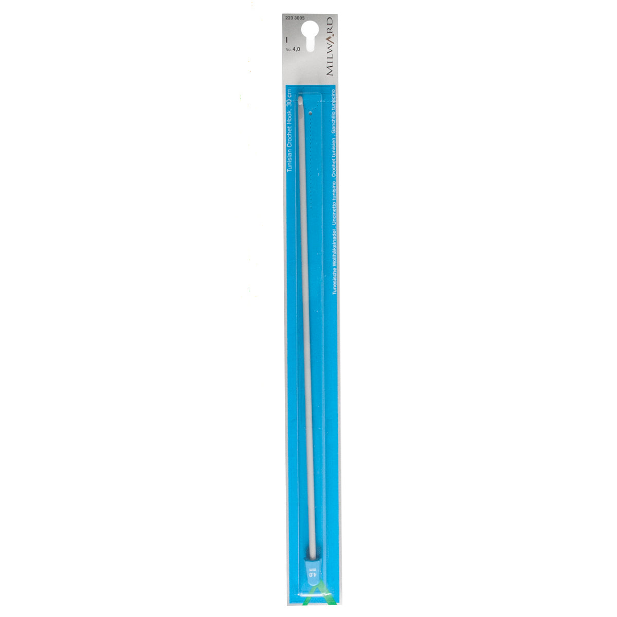 Milward grey 4mm Tunisian crochet hook, 30cm long with knob end