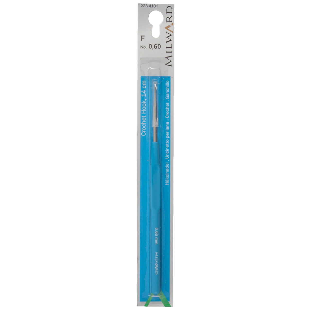Milward 0.6mm steel crochet hook with plastic handle