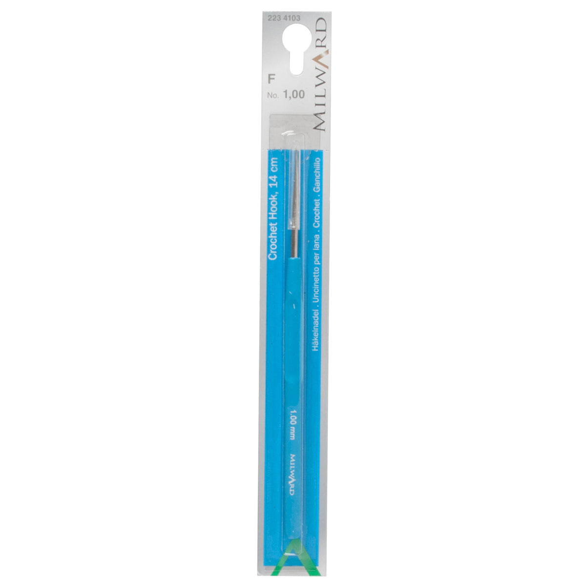 Milward 1mm steel crochet hook with plastic handle