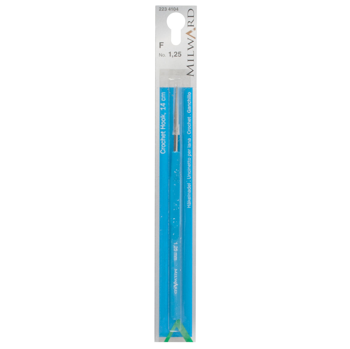 Milward 1.25mm steel crochet hook with plastic handle