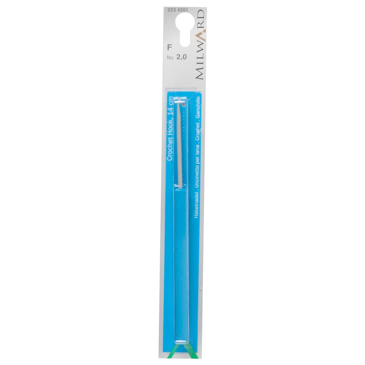 Milward 2mm pearl grey aluminium crochet hook with plastic handle