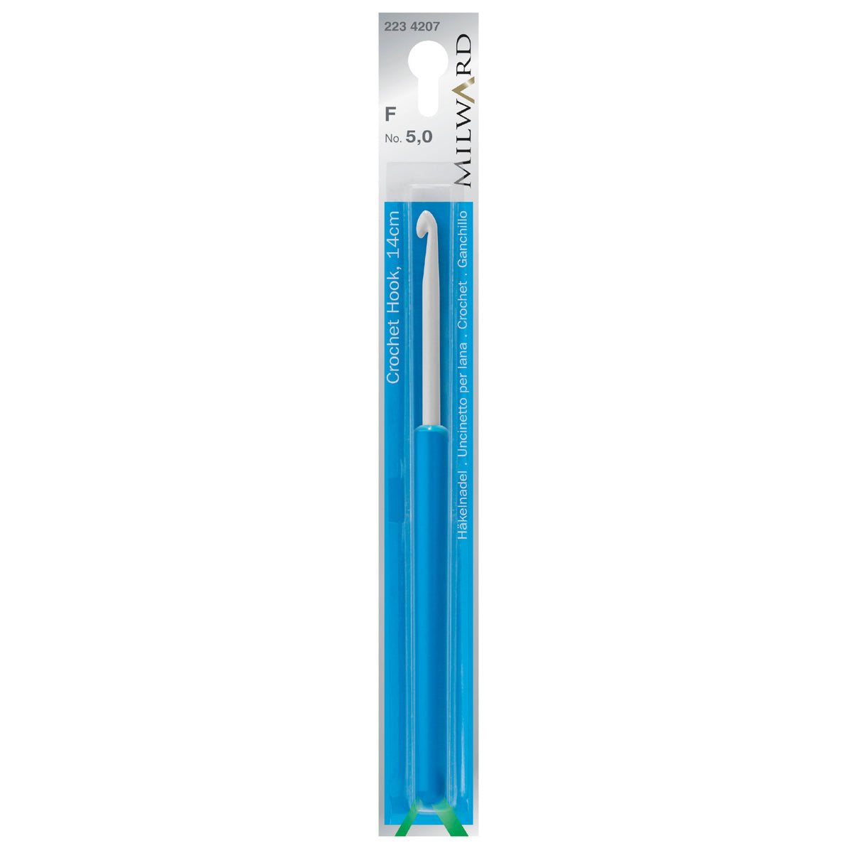Milward 5mm pearl grey aluminium crochet hook with plastic handle