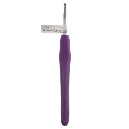 Milward 5mm crochet hook with purple soft grip handle