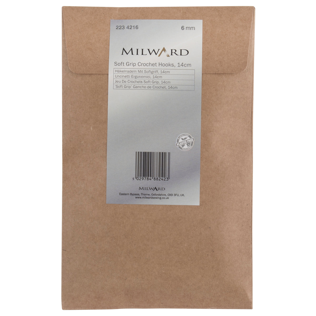 Milward 6mm crochet hook with brown soft grip handle