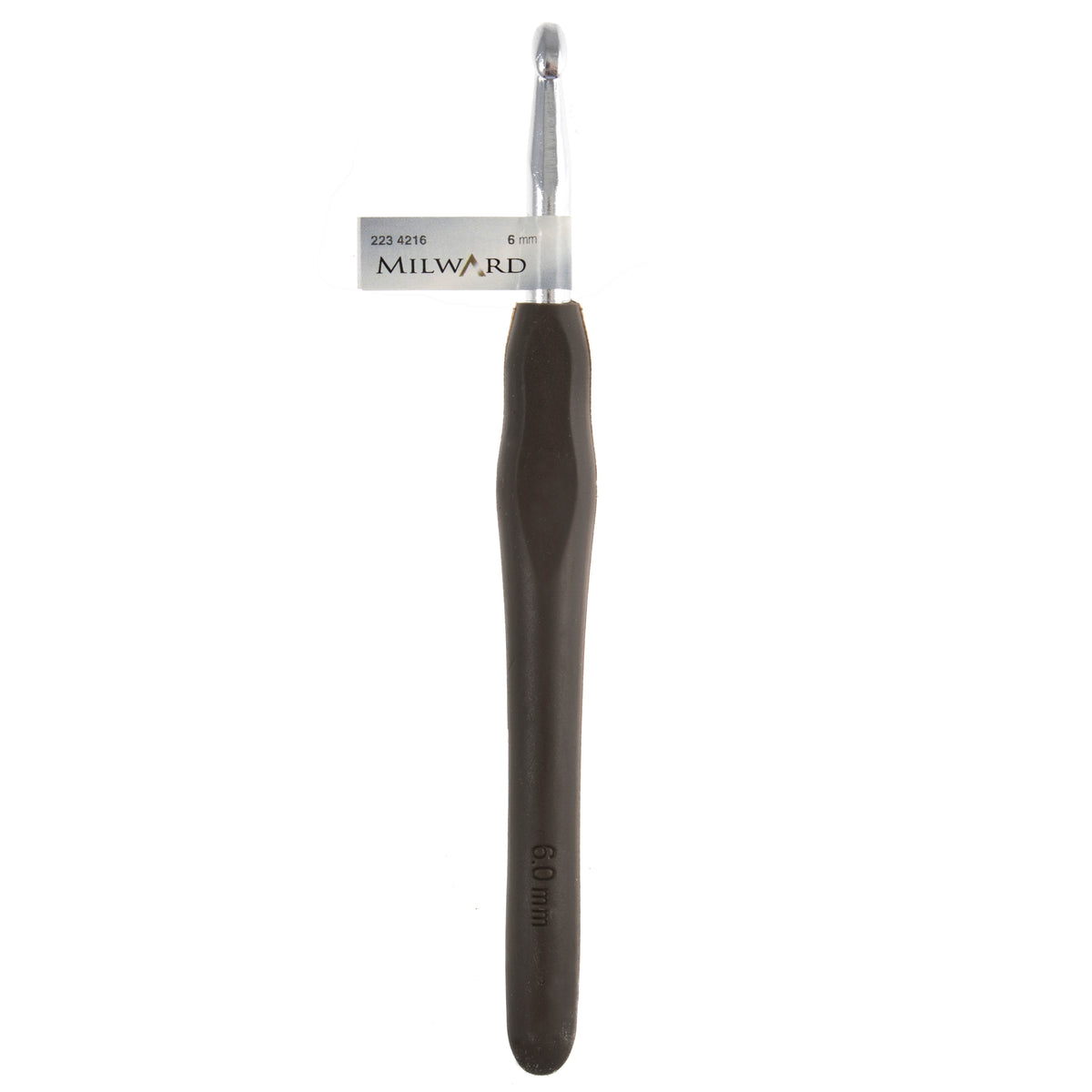 Milward 6mm crochet hook with brown soft grip handle