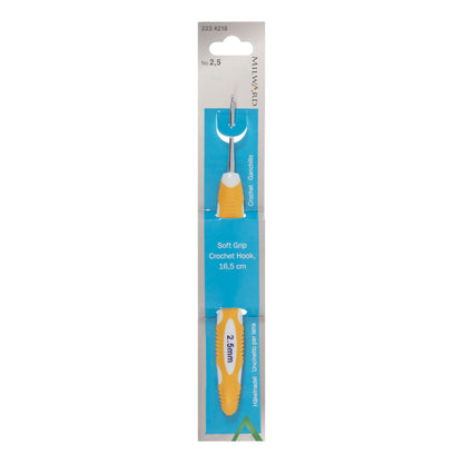 Milward 2.5mm aluminium crochet hook with colourful soft grip handle