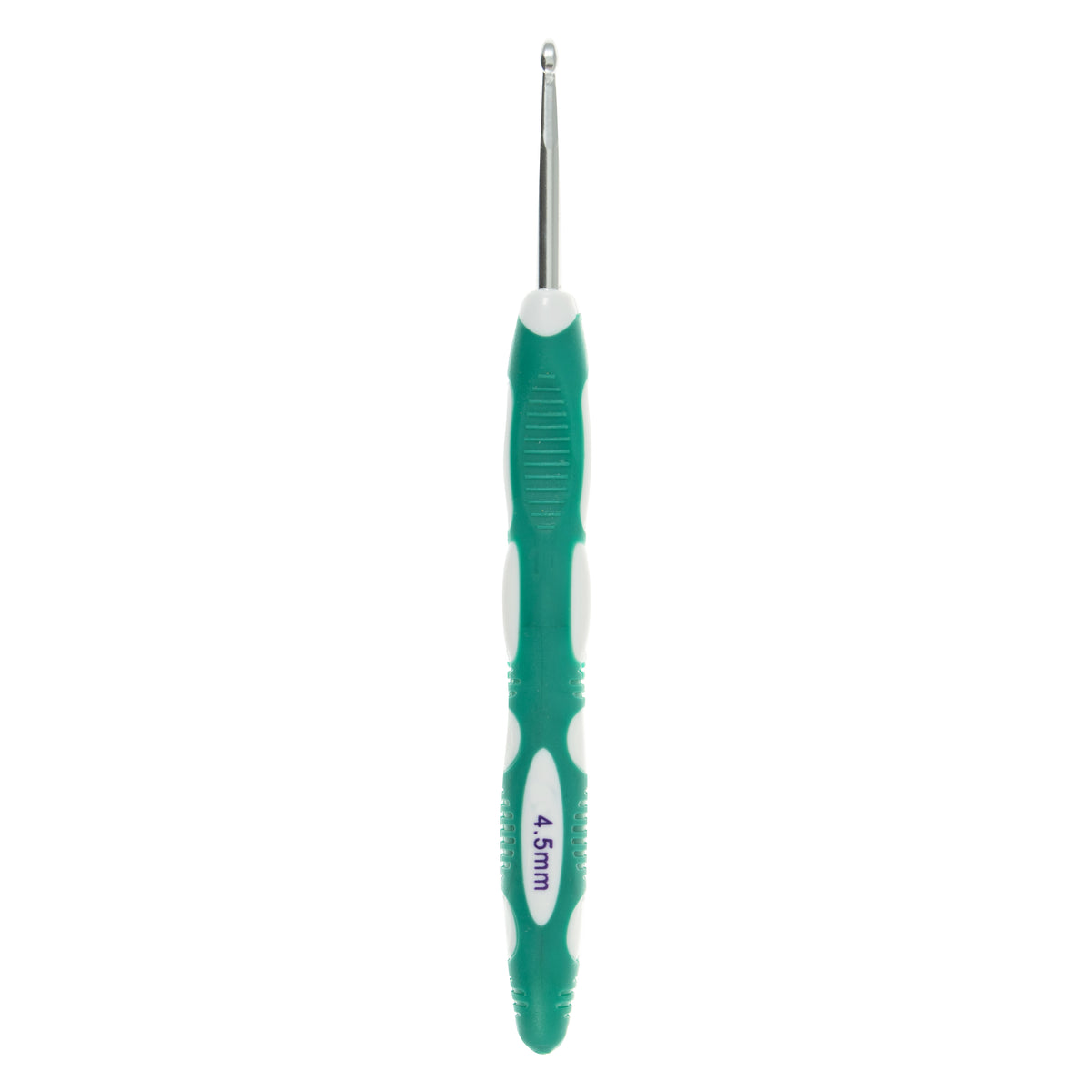 Milward 4.5mm aluminium crochet hook with colourful soft grip handle