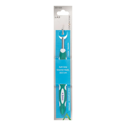 Milward 4.5mm aluminium crochet hook with colourful soft grip handle