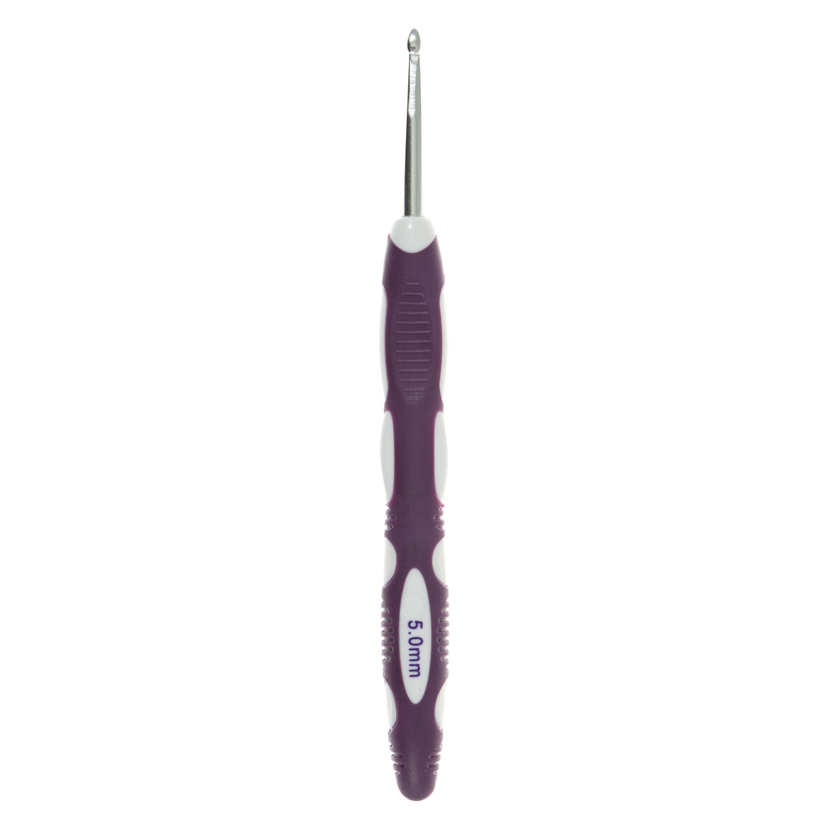Milward 5mm aluminium crochet hook with colourful soft grip handle