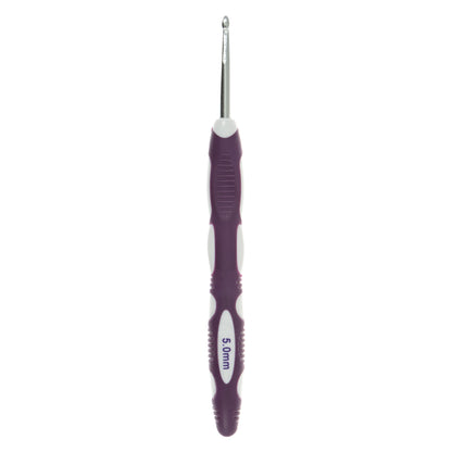 Milward 5mm aluminium crochet hook with colourful soft grip handle
