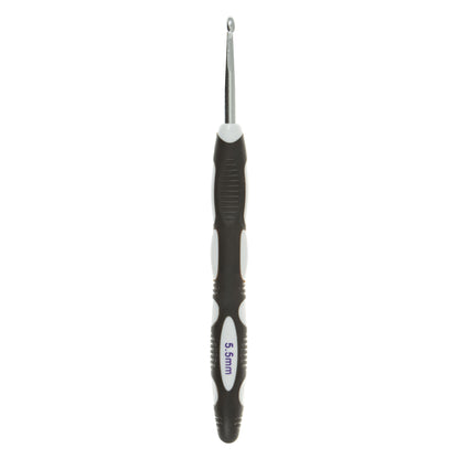 Milward 5.5mm aluminium crochet hook with colourful soft grip handle