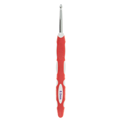 Milward 6mm aluminium crochet hook with colourful soft grip handle