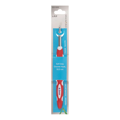 Milward 6mm aluminium crochet hook with colourful soft grip handle