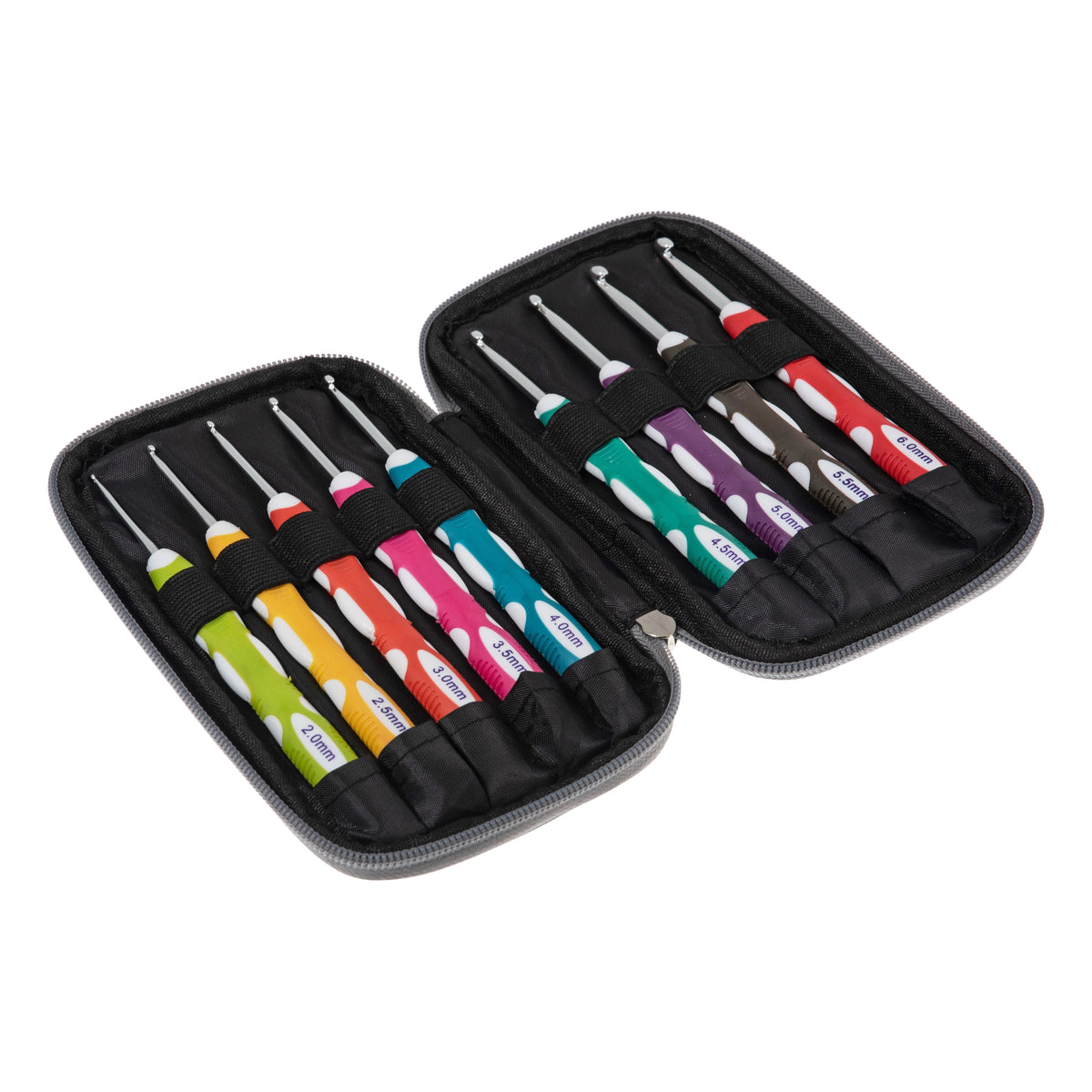 Milward soft grip crochet hook set in a zipped fabric case