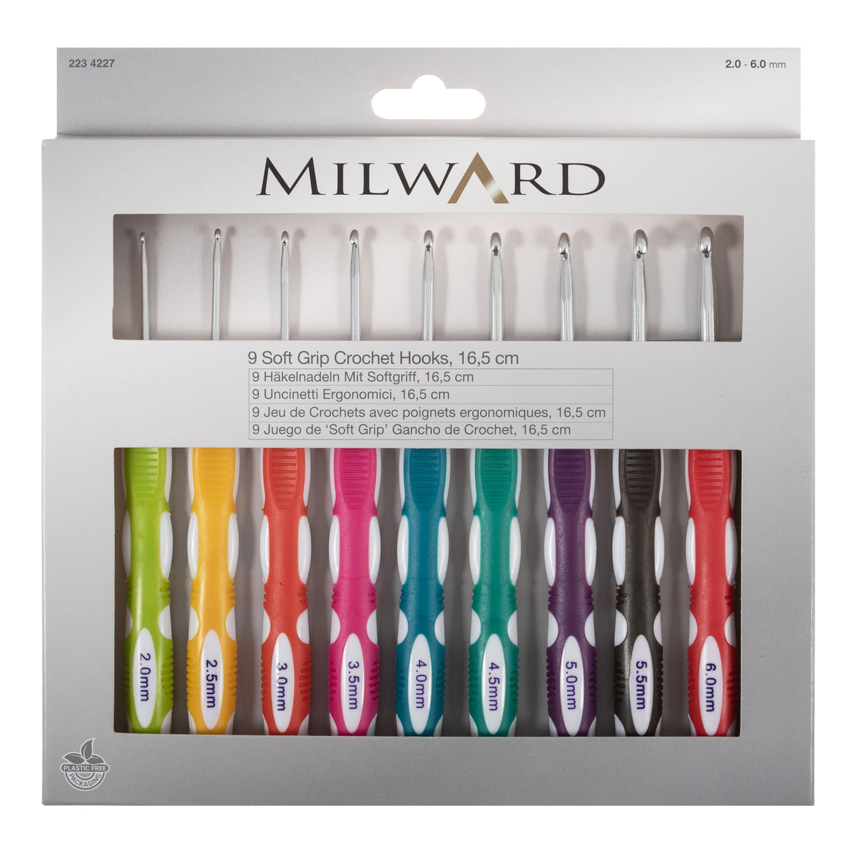 Milward set of nine colourful soft grip crochet hooks