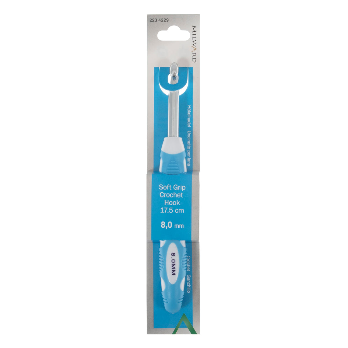 Milward 8.00mm crochet hook with coloured soft-grip handle