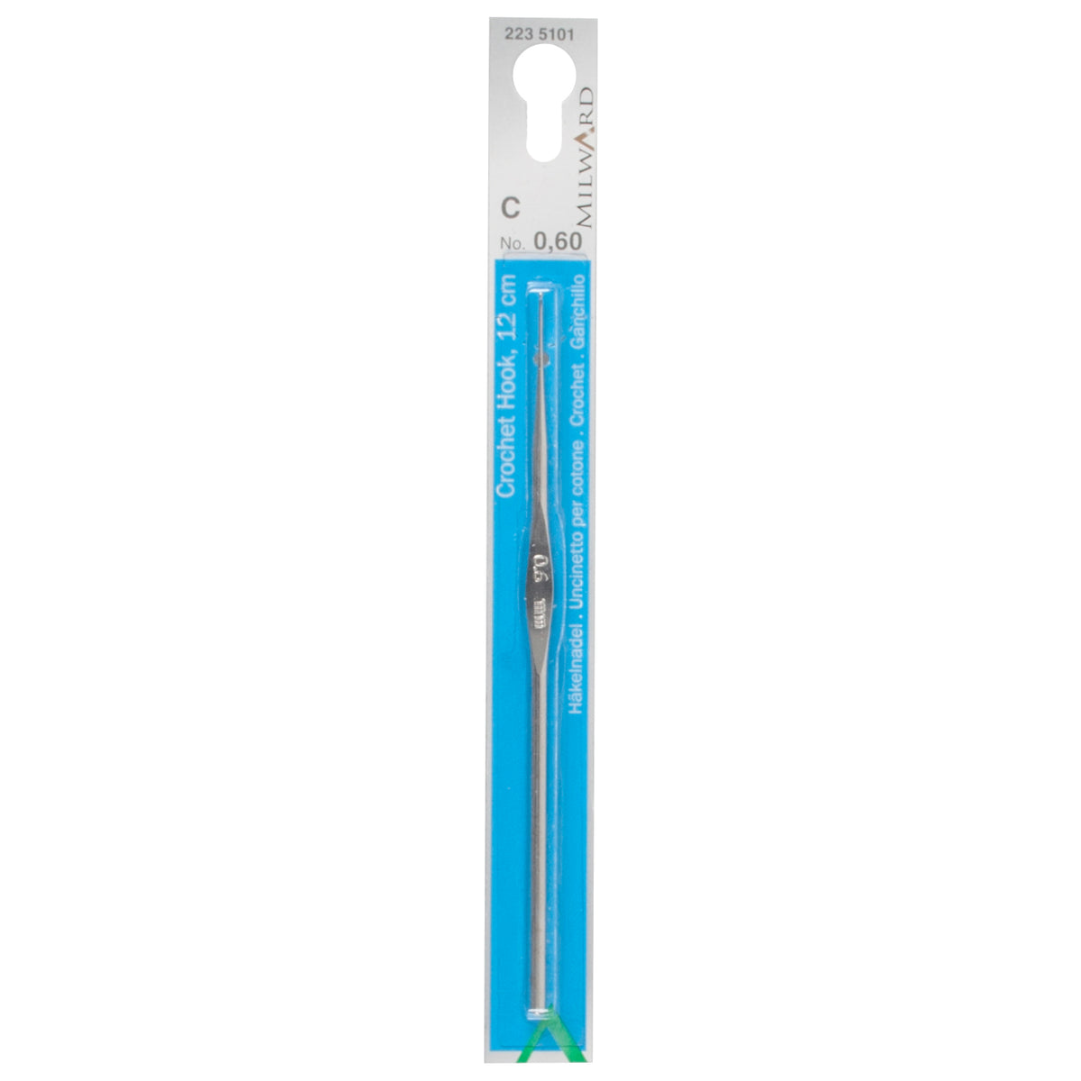 Milward 0.60mm steel crochet hook, 12cm long
