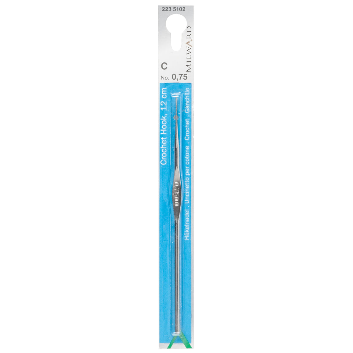 Milward 0.75mm steel crochet hook, 12cm long