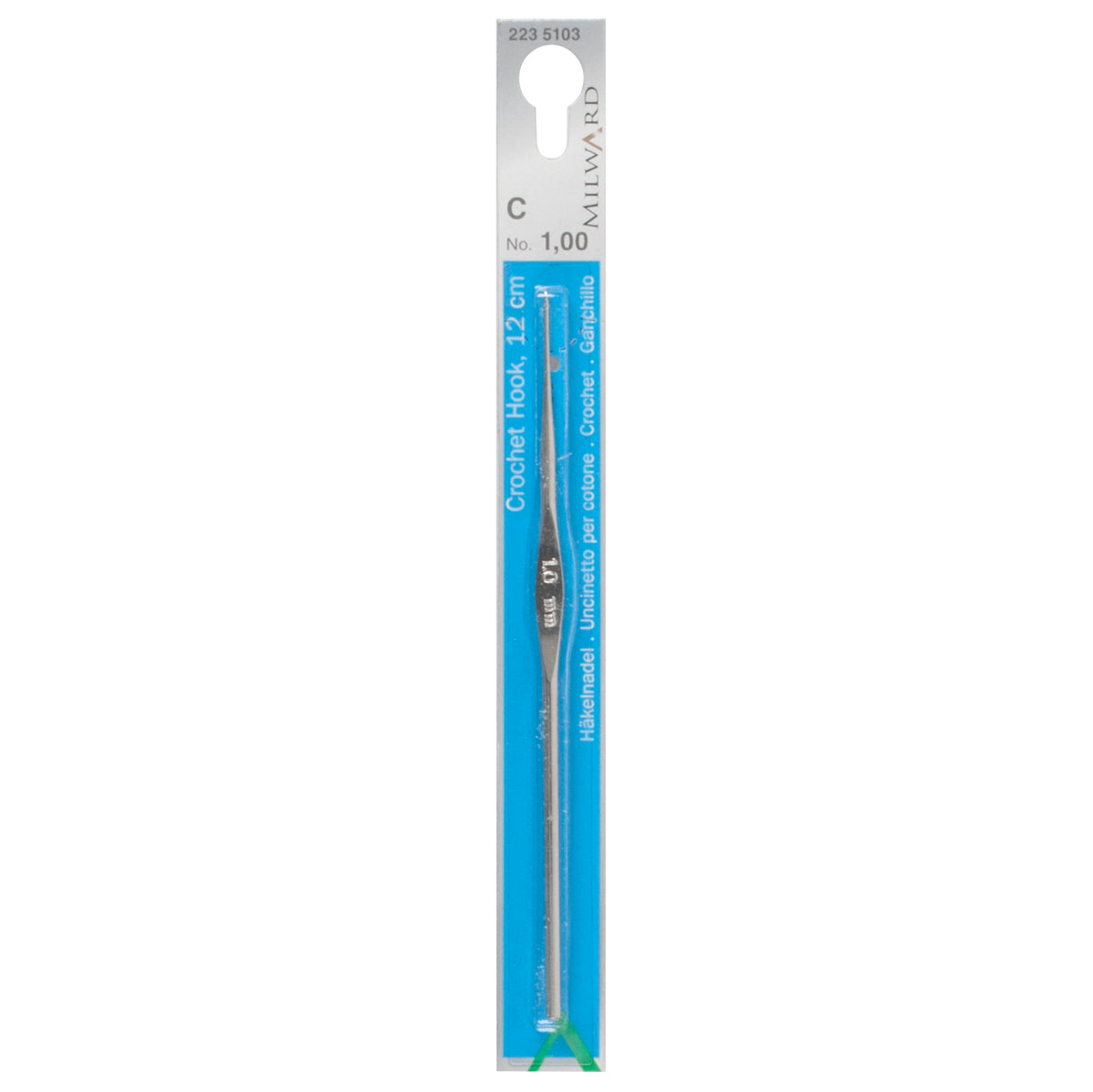 Milward 1.00mm steel crochet hook, 12cm long