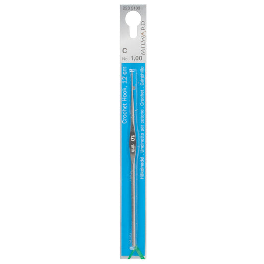 Milward 1.00mm steel crochet hook, 12cm long