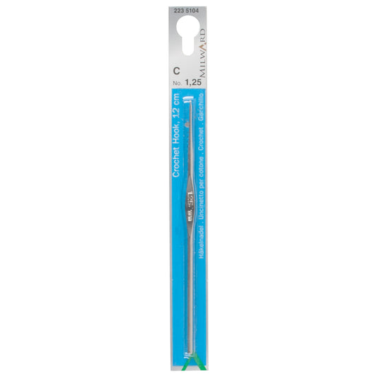 Milward 1.25mm steel crochet hook, 12cm long