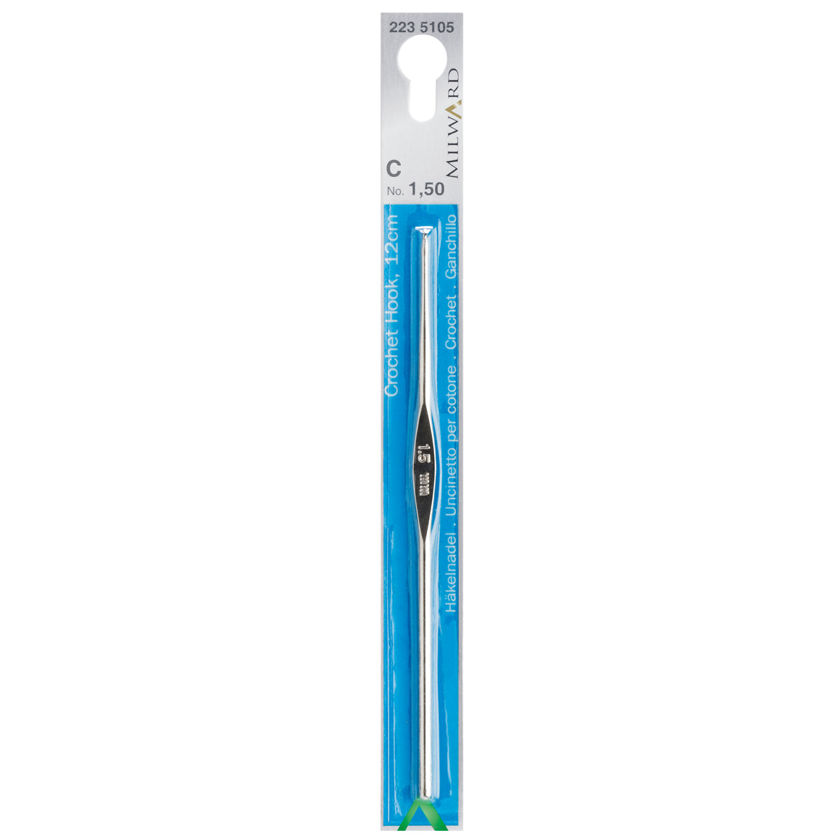 Milward 1.50mm steel crochet hook, 12cm long