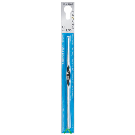 Milward 1.50mm steel crochet hook, 12cm long