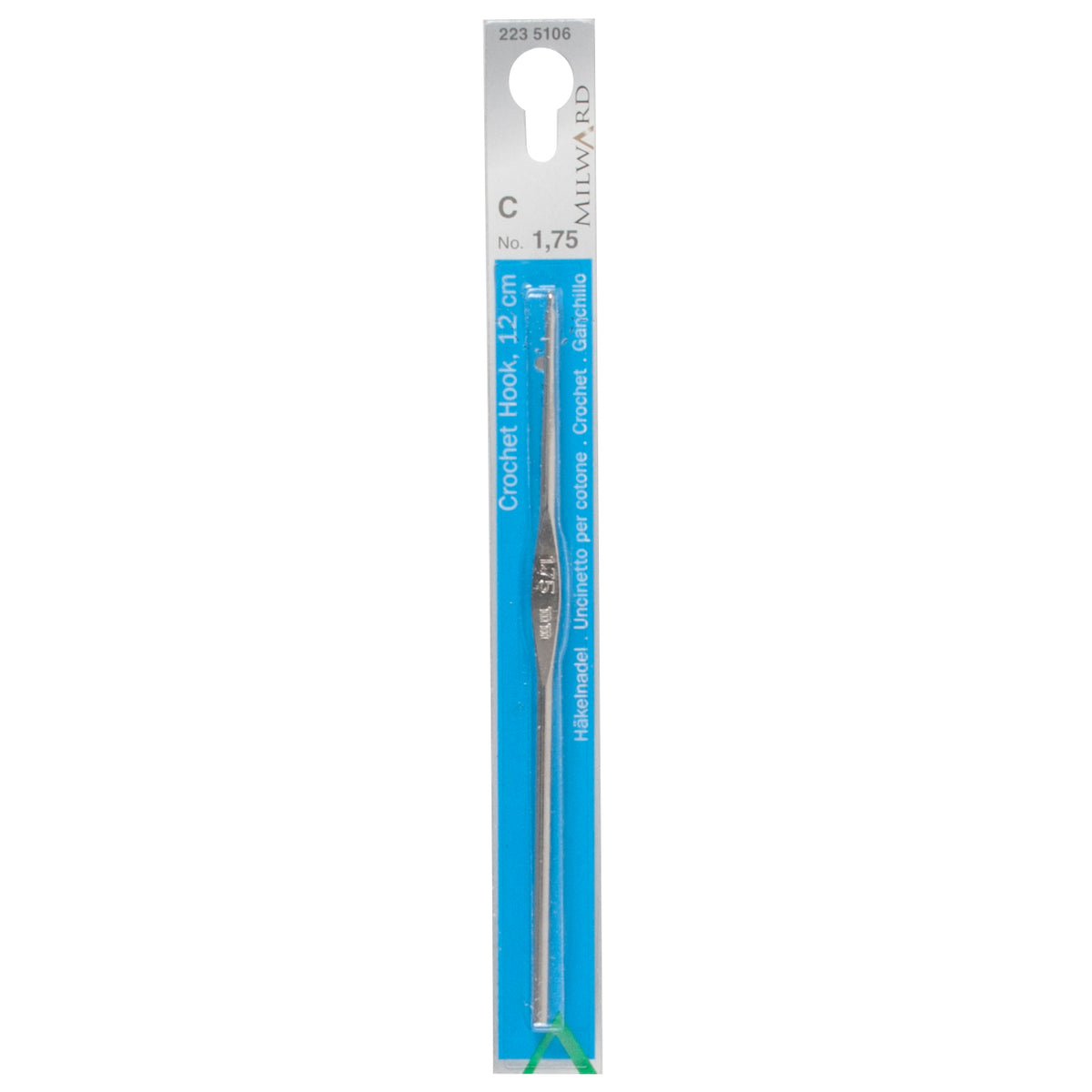 Milward 1.75mm steel crochet hook, 12cm long