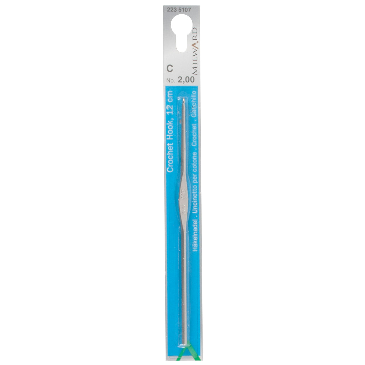 Milward 2.00mm steel crochet hook, 12cm long