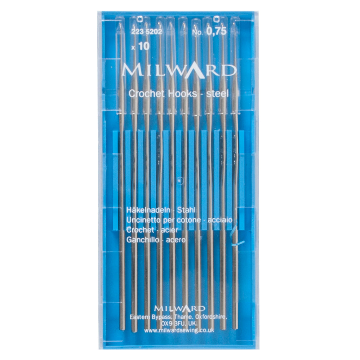 Milward 0.75mm steel crochet hook with protective cap