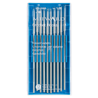 Milward 1.00mm steel crochet hook with protective cap