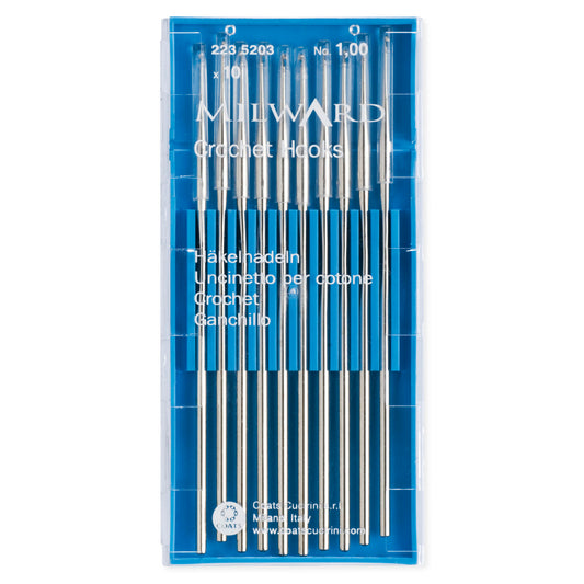 Milward 1.00mm steel crochet hook with protective cap