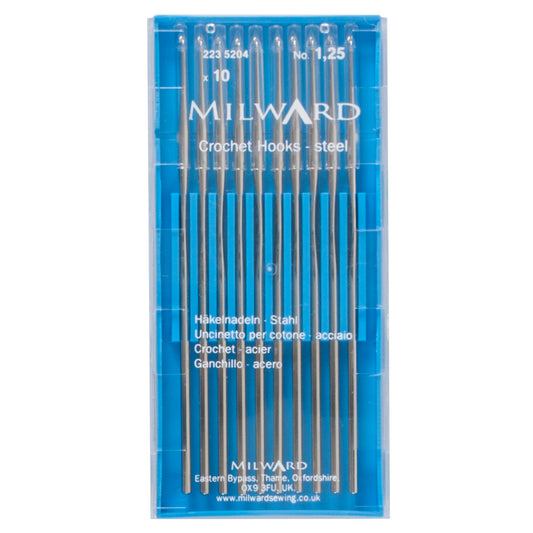 Milward 1.25mm steel crochet hook with protective cap