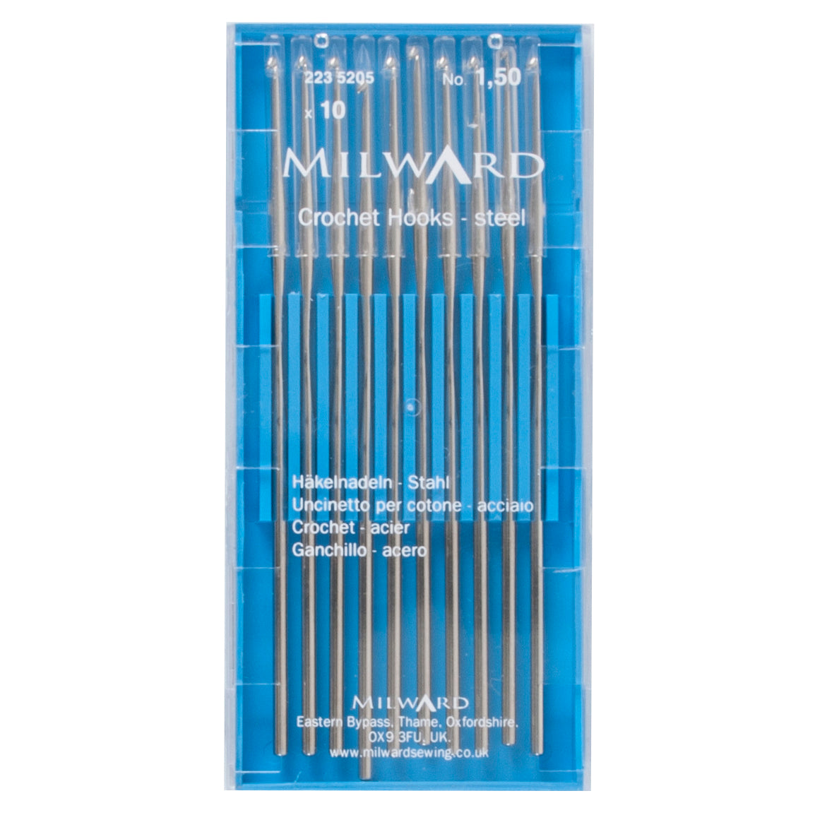 Milward 1.50mm steel crochet hook with protective cap