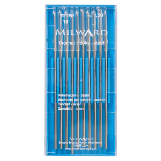 Milward 1.50mm steel crochet hook with protective cap