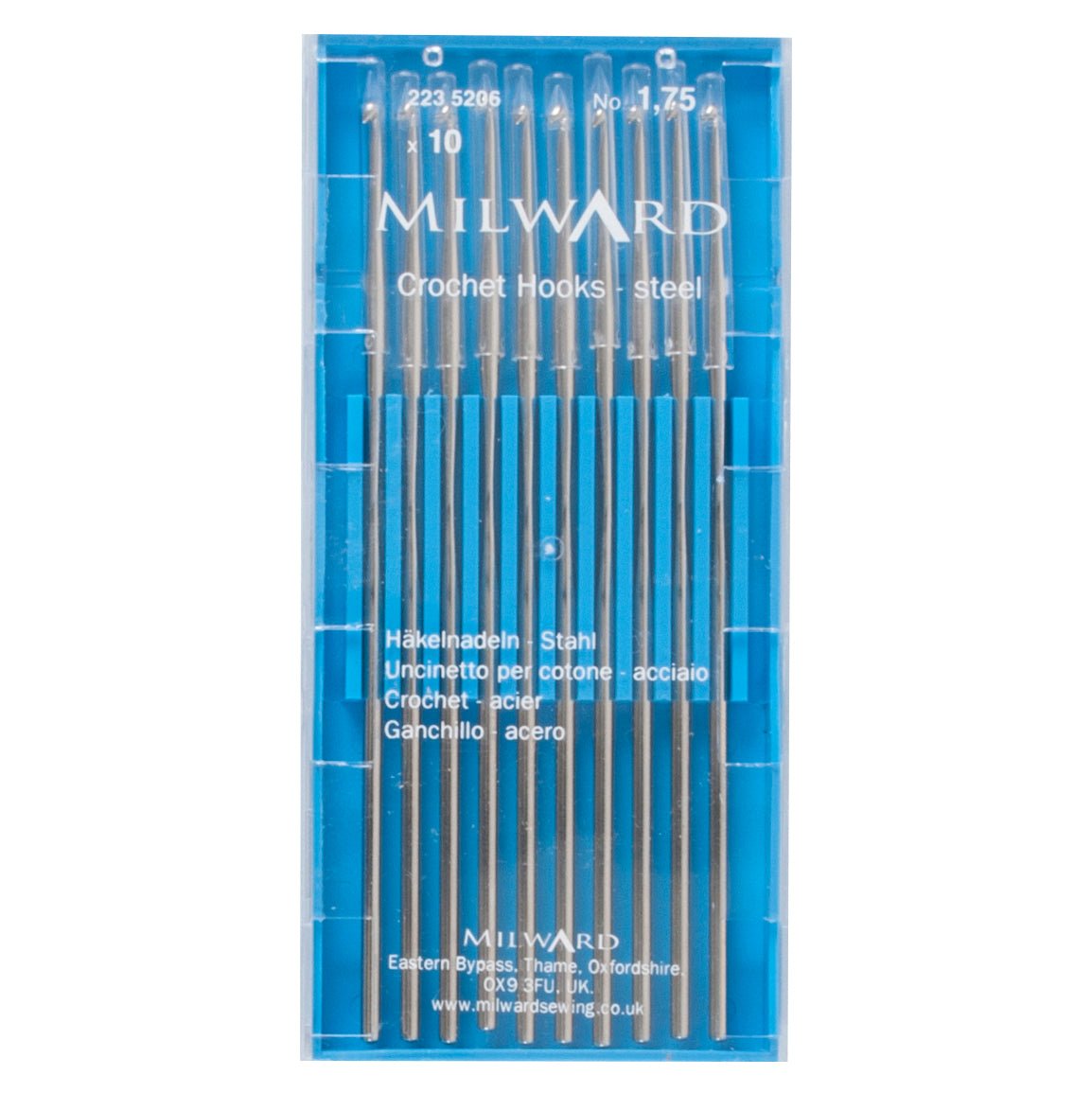 Milward 1.75mm steel crochet hook with protective cap