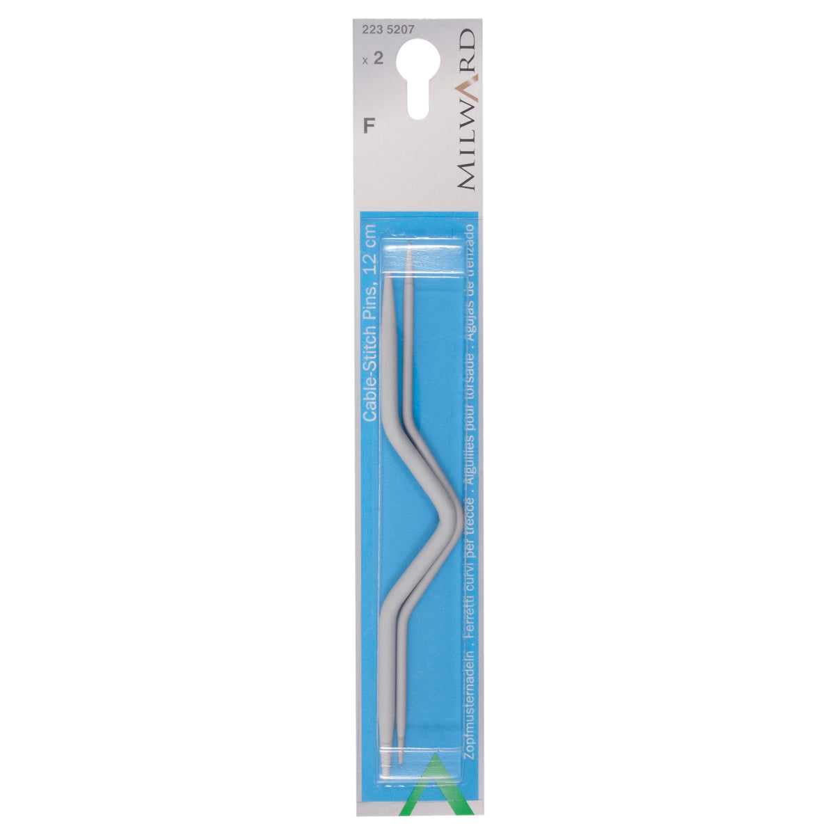 Two curved cable stitch pins for knitting