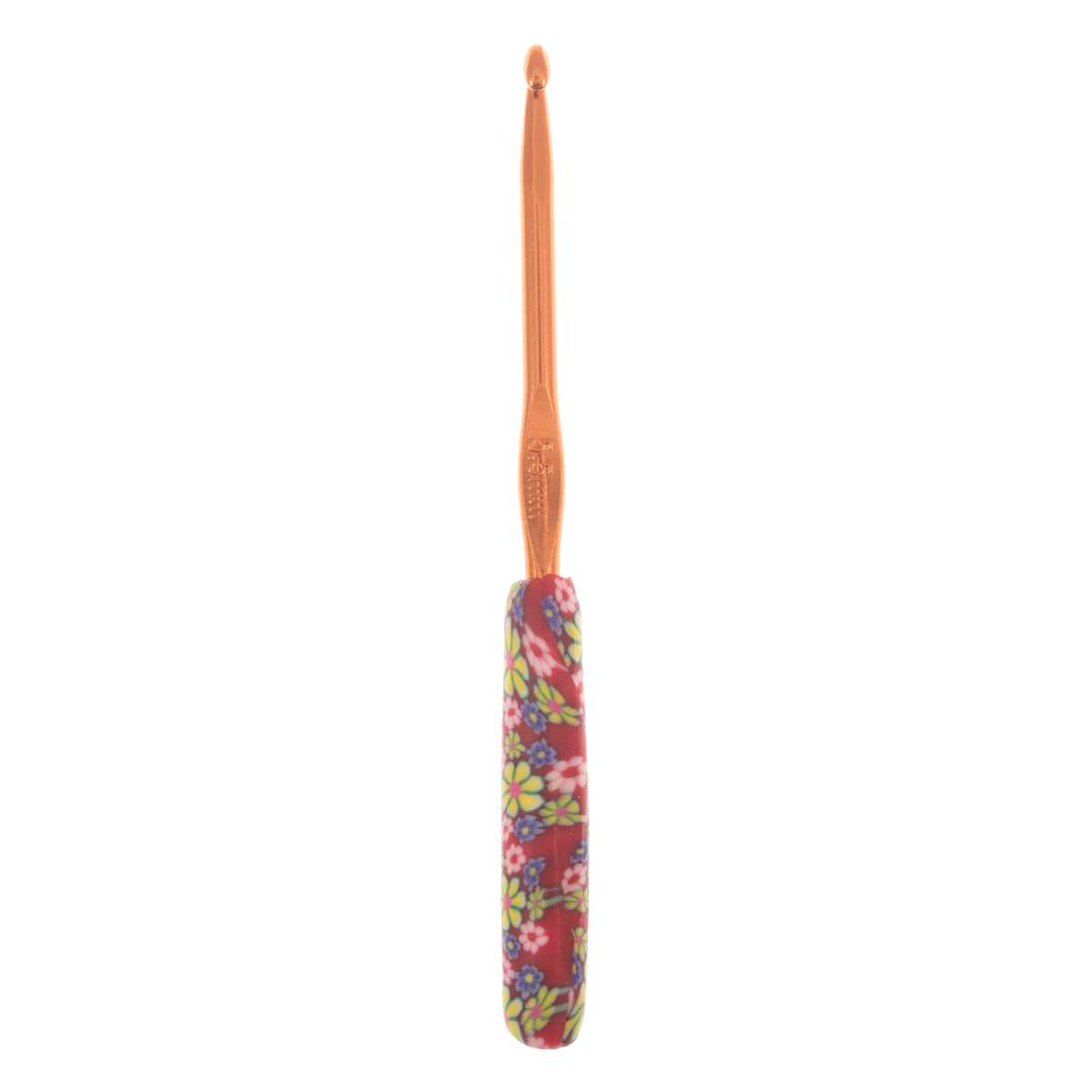 Milward 5.5mm crochet hook with patterned polymer clay handle