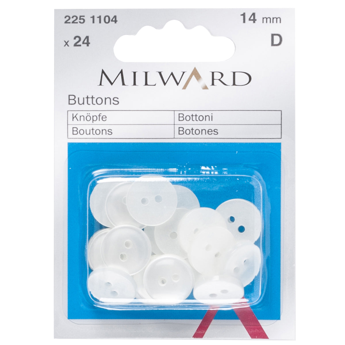 Pack of white pearl-look 14mm two-hole buttons