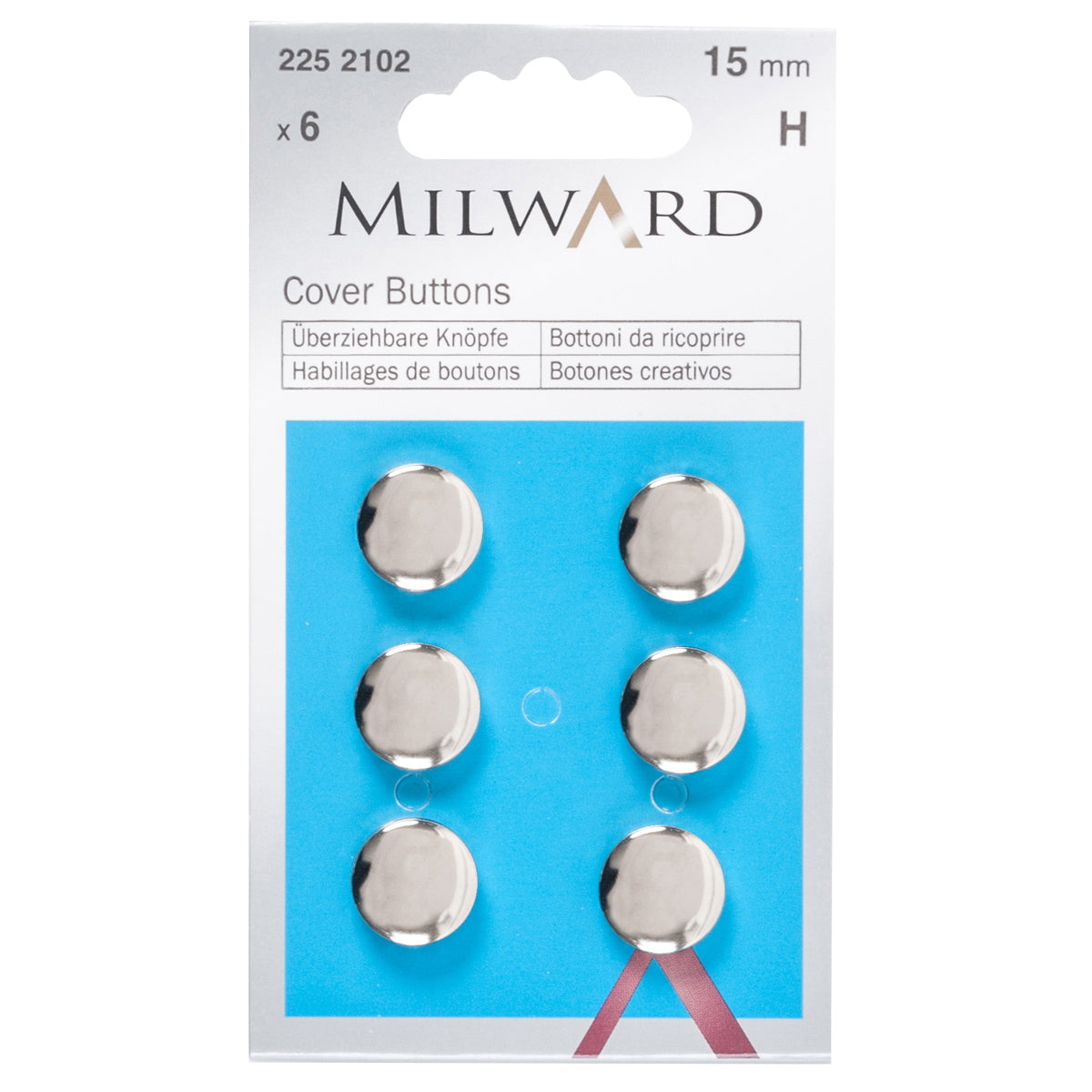 Silver 15mm self cover button fronts and backs
