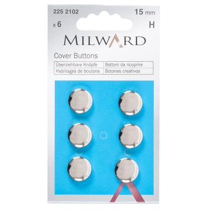 Silver 15mm self cover button fronts and backs