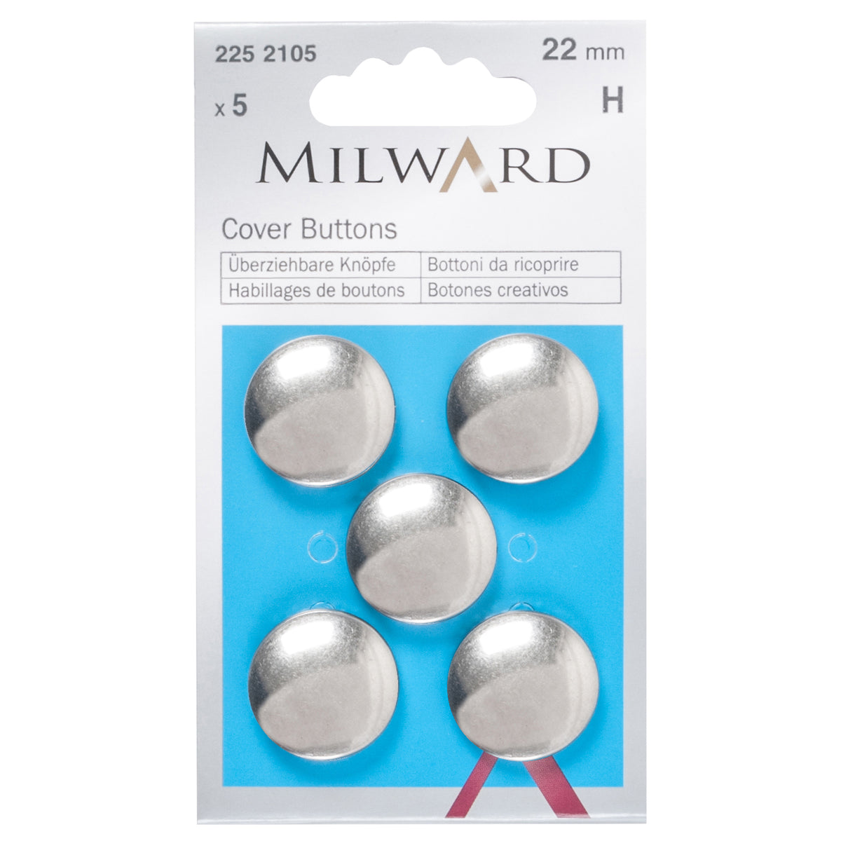 Silver 22mm self cover button fronts and backs