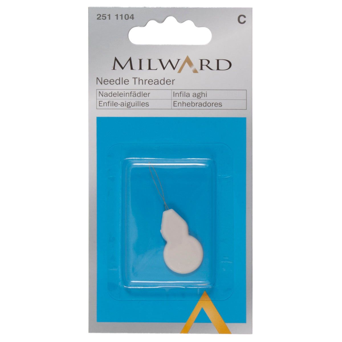 Plastic needle threader in Milward packaging