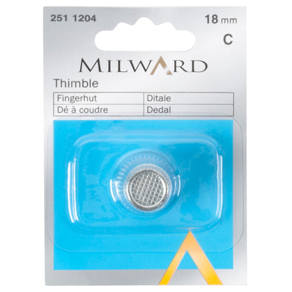 Metal sewing thimble in Milward packaging
