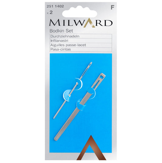 Two silver steel bodkins in Milward packaging
