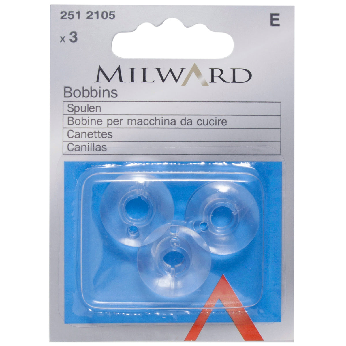 Three plastic Class 66K bobbins in Milward packaging