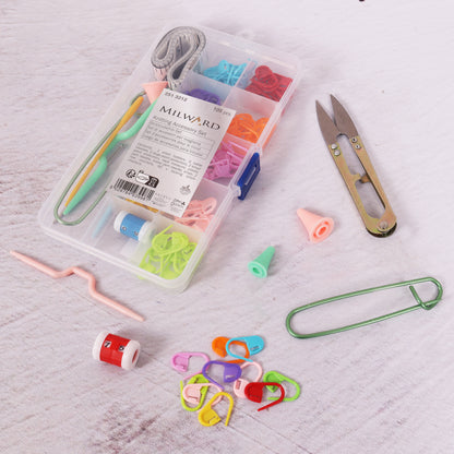 Milward knitting accessory set in a compartment storage box