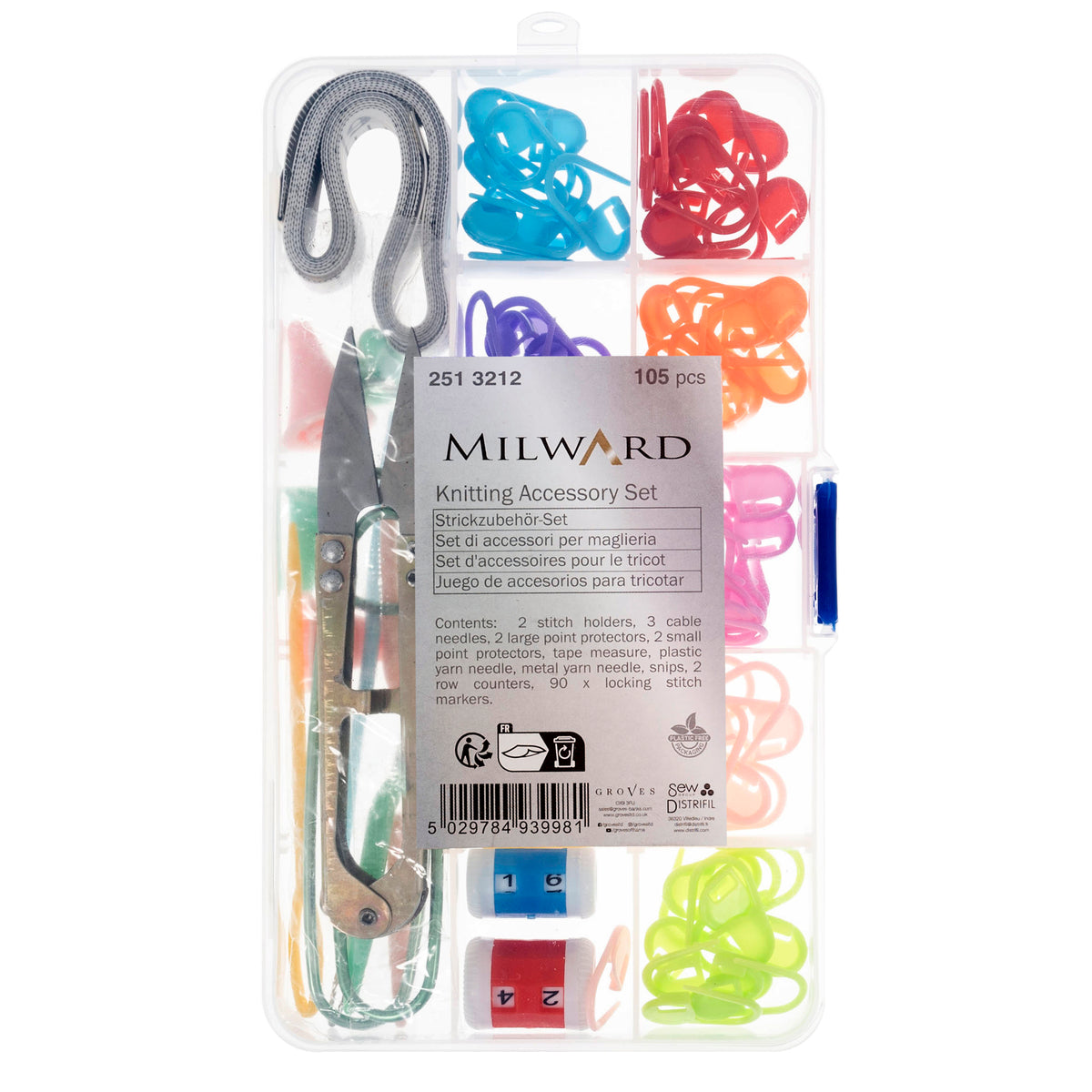 Milward knitting accessory set in a compartment storage box